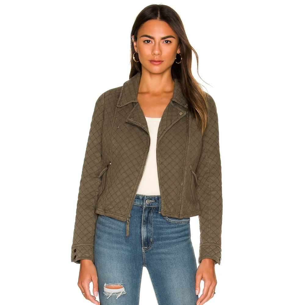 Anthropologie Marrakech Quilted Moto Jacket Womens Gray Full‎ Zip Pockets Small